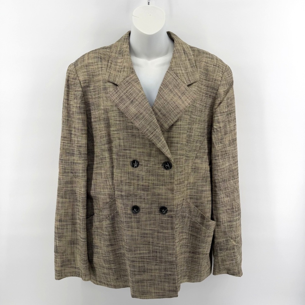 Jones Wear Double Breasted Blazer Tan Textured Rayon Womens - Size 16